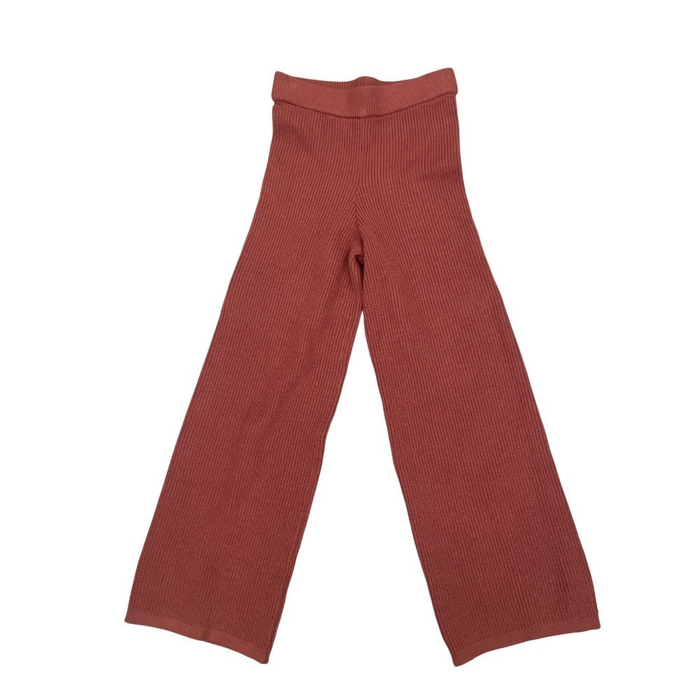 Talulah Womens Ribbed Knit Wide Leg Pants Rust Terracotta High Waist Small